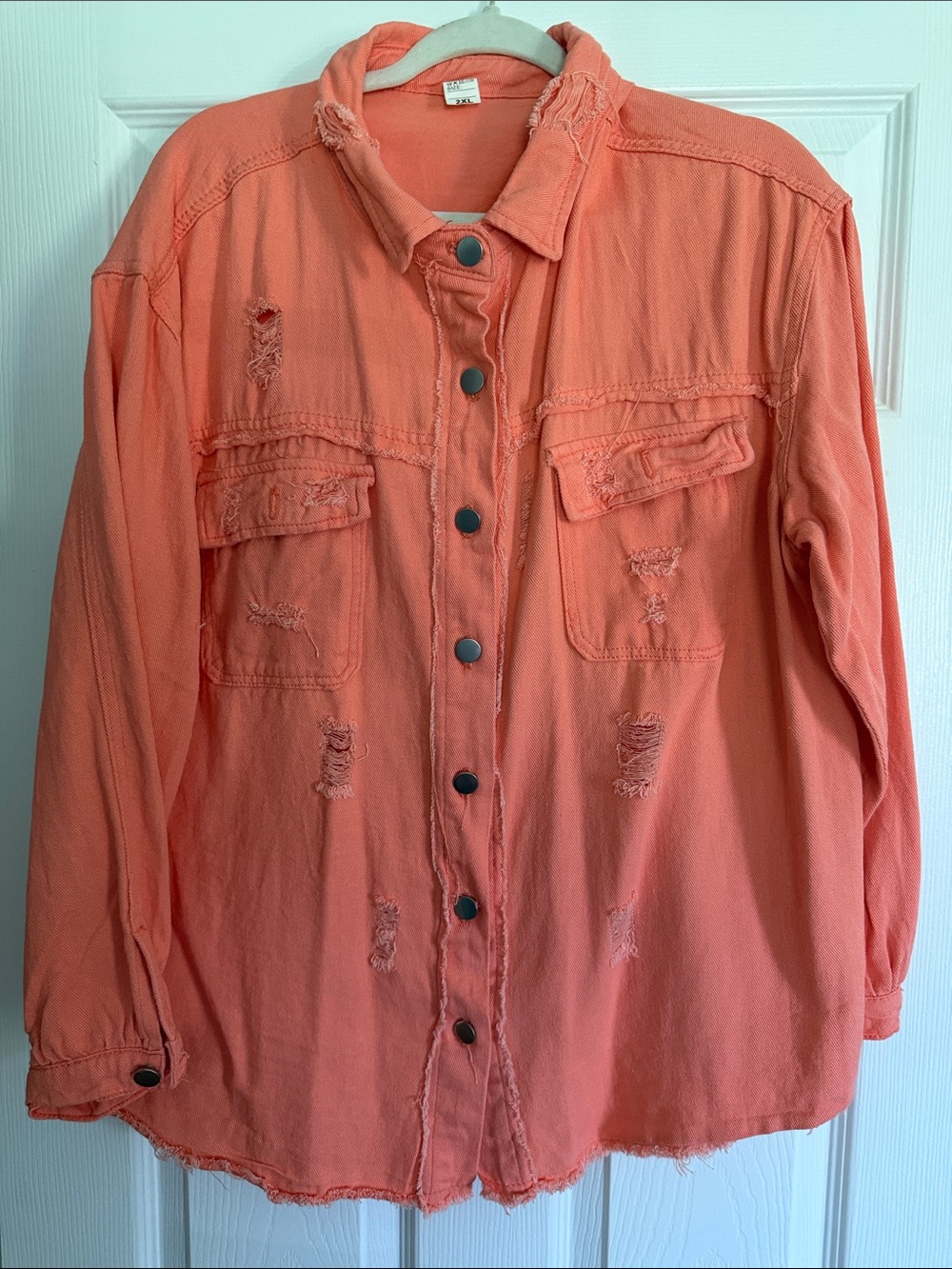 NWOT Distressed Coral Button-Front Jacket - Women's Casual Shacket Size 2XL